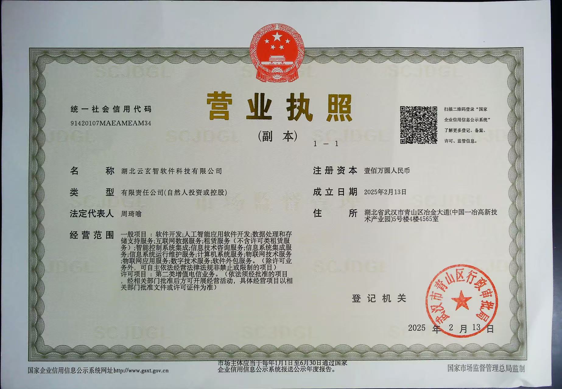湖北云玄智软件科技有限公司营业执照
